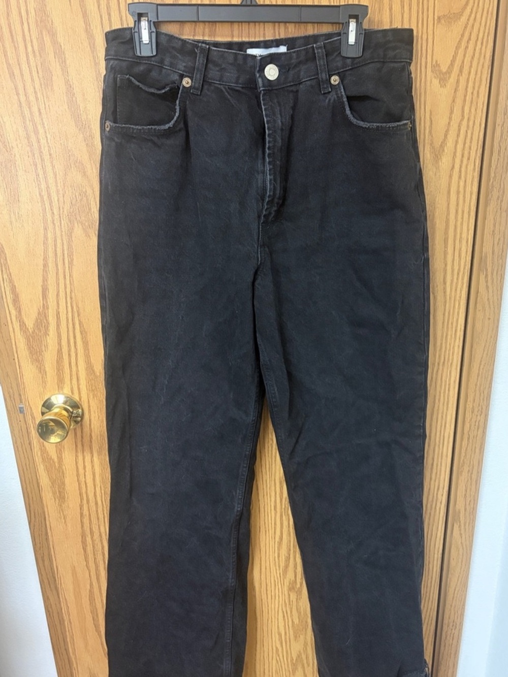 Zara Black Wide-Leg Jeans with Raw Hem